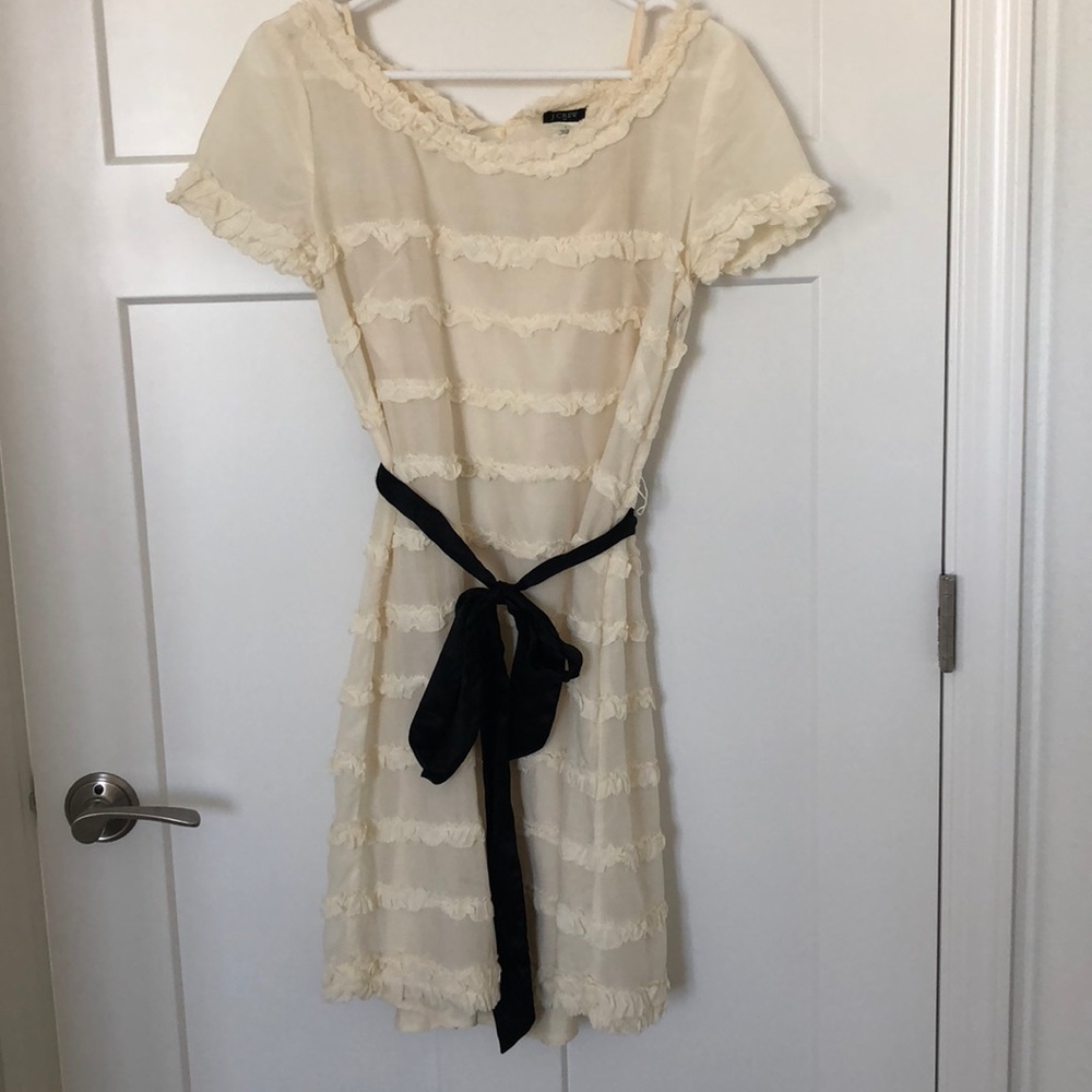 J.crew outlet cotton silk ruffle dress with slip